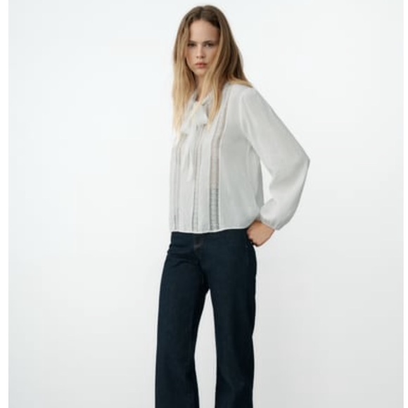 ROMANTIC BLOUSE WITH TIE OYSTER WHITE SIZE XXL - Picture 4 of 9